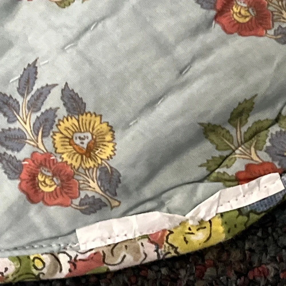 Pottery Barn Queen Quilt & Sham Pic Stitch Blue Pink Floral Paisley Reversible‎